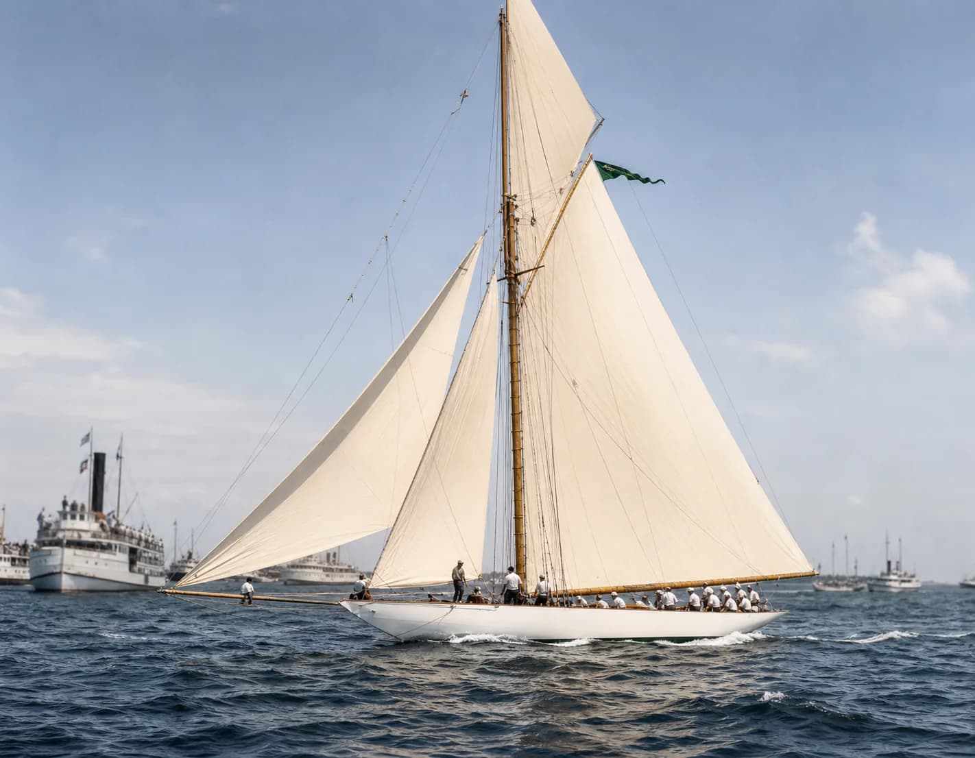 Shamrock IV under full sail during the 1920 America's Cup