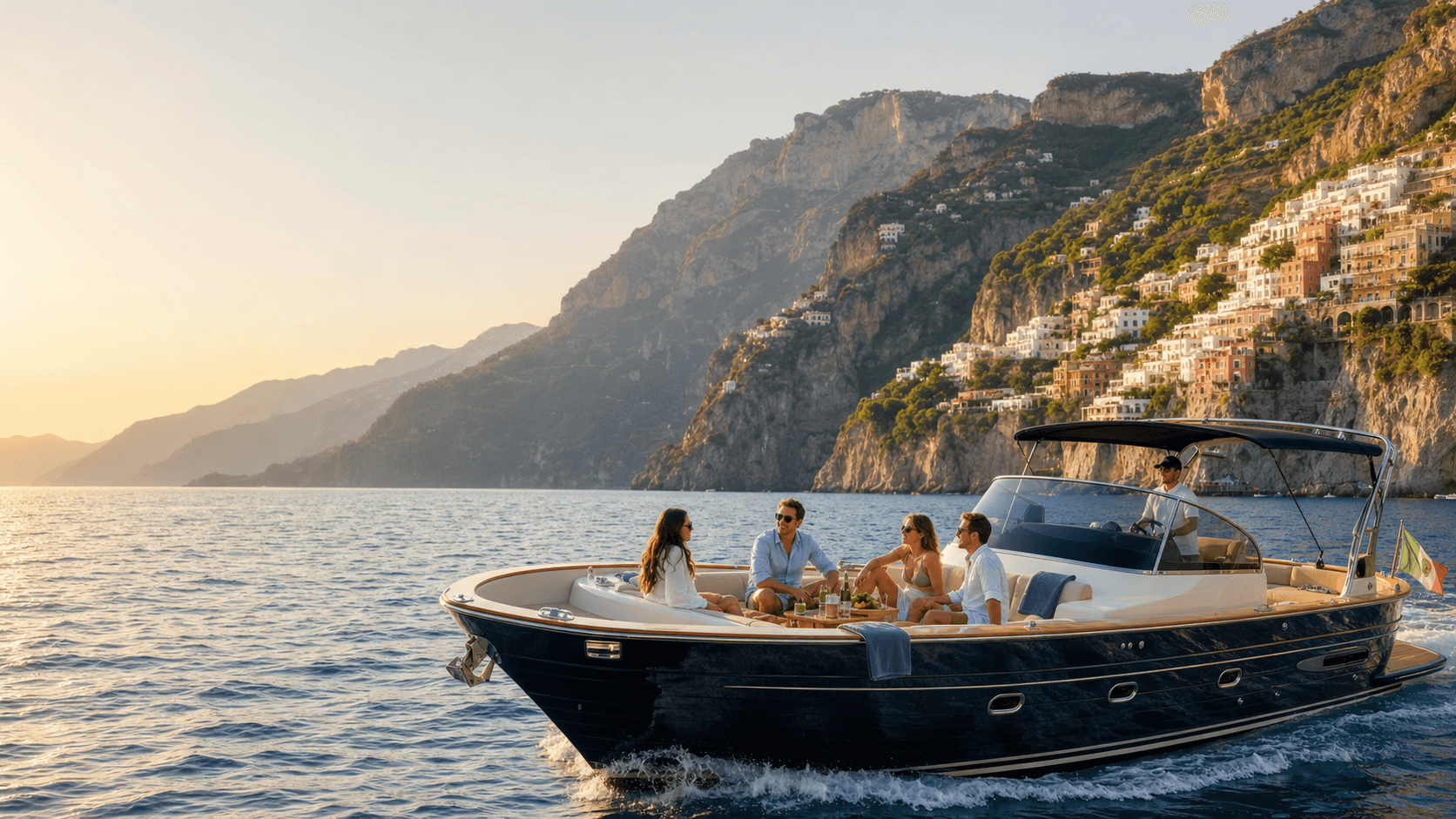 Mediterranean share charter boat along the Amalfi Coast