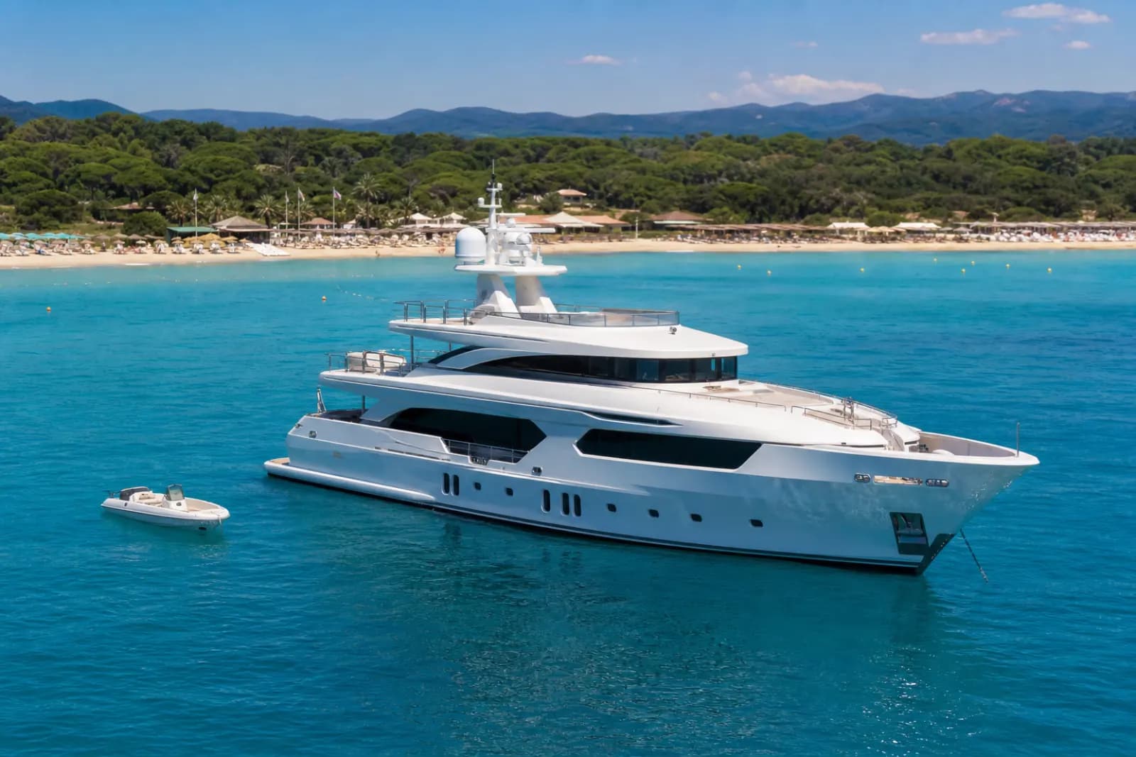 Luxury yacht anchored near Positano and the Amalfi Coast