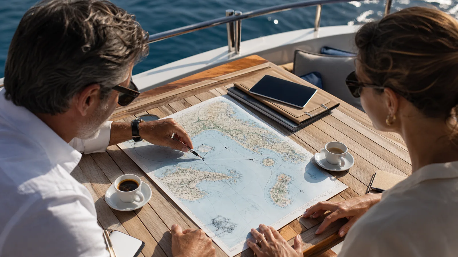 Charter broker reviewing Amalfi Coast route timing and guest numbers on board